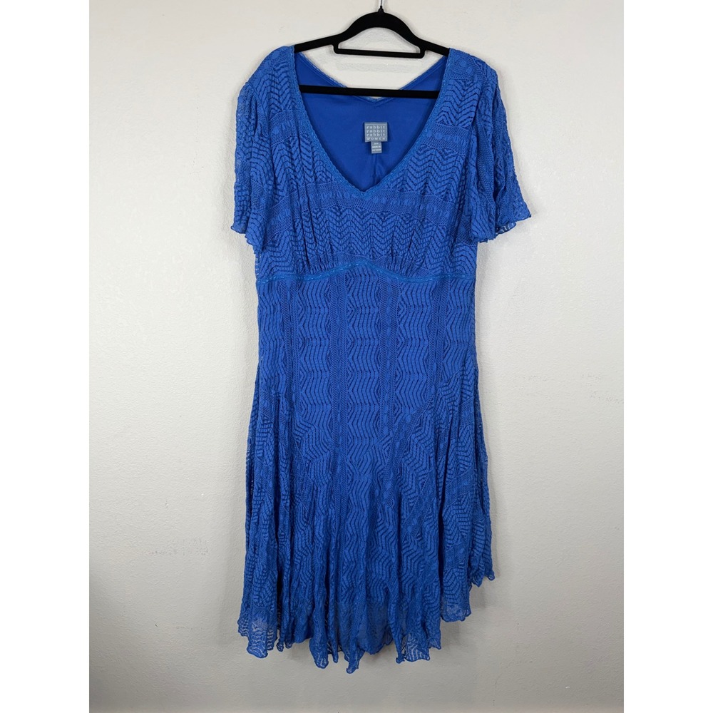 Rabbit Rabbit Rabbit Women Blue Chevron Lace Midi Dress V-Neck Plus Size 16W‎